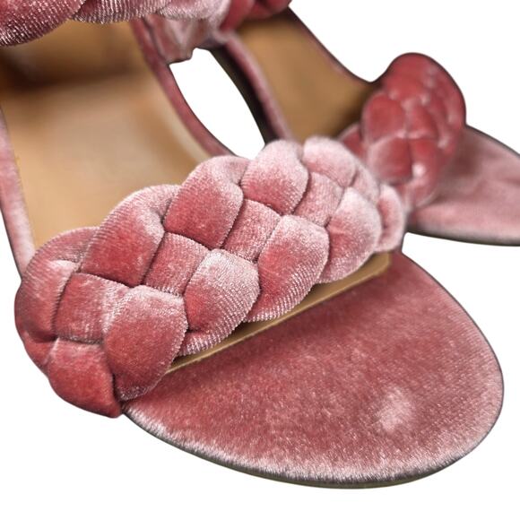 TORRID Pink Chunky Heels Size 9.5 Wide Velvet Braided Heel Sandals Excellent - Picture 7 of 8